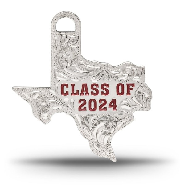 TEXAS TASSEL CHARM, Texas Graduation Cap Tassel Charm. Crafted on a hand engraved German Silver base, detailed with customizable lettering. Add your class, year, and school co